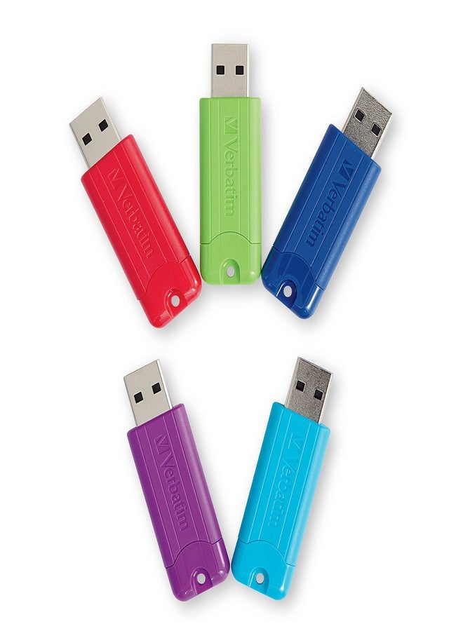 فيرباتيم محرك أقراص فلاش USB 3.0 قابل للسحب من فيرباتيم بسعة 64 جيجابايت بنمط الخطوط - عبوة من 5 قطع - متعدد الألوان (أخضر، أزرق، أحمر، بنفسجي، سماوي) - Image 1