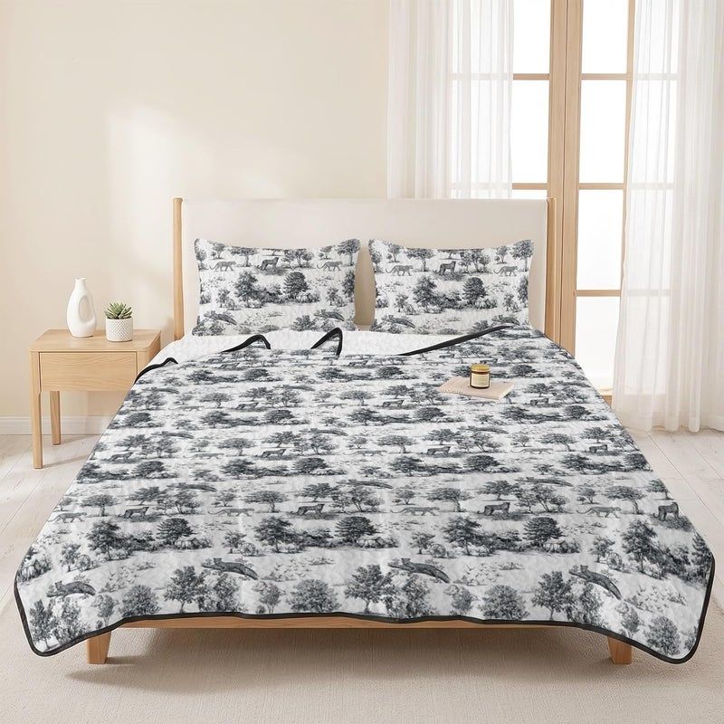 تصميم يطيل العمر طقم لحاف توين XL مقاس 68 × 98 بوصة، غطاء سرير نمر فهد صيفي مع 2 كيس وسادة، غابة ريفية خضراء بأشجار وحيوانات، لحاف قابل للتنفس لجميع الفصول لغرفة النوم/غرفة الضيوف يقلل عبء التخزين - Image 3