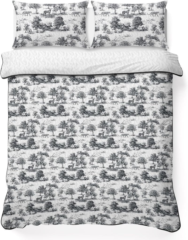 تصميم يطيل العمر طقم لحاف توين XL مقاس 68 × 98 بوصة، غطاء سرير نمر فهد صيفي مع 2 كيس وسادة، غابة ريفية خضراء بأشجار وحيوانات، لحاف قابل للتنفس لجميع الفصول لغرفة النوم/غرفة الضيوف يقلل عبء التخزين - Image 1