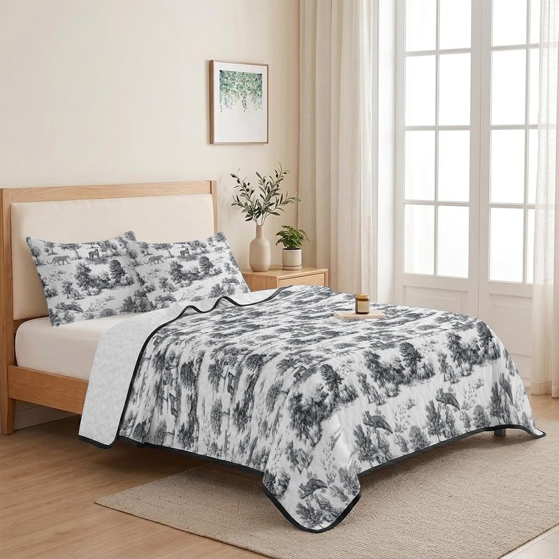 تصميم يطيل العمر طقم لحاف توين XL مقاس 68 × 98 بوصة، غطاء سرير نمر فهد صيفي مع 2 كيس وسادة، غابة ريفية خضراء بأشجار وحيوانات، لحاف قابل للتنفس لجميع الفصول لغرفة النوم/غرفة الضيوف يقلل عبء التخزين - Image 5
