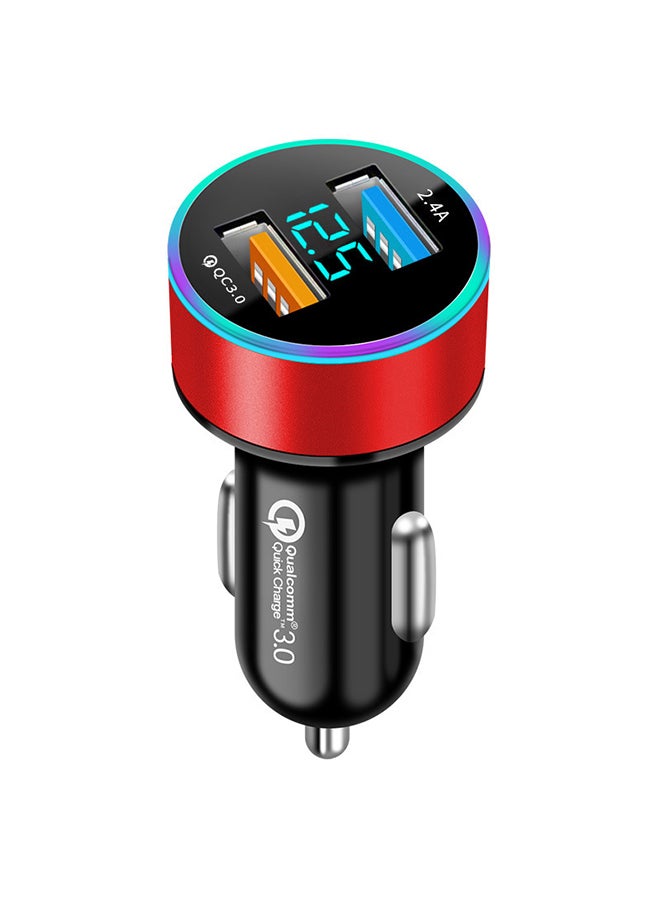 Car Charger With Digital Display, Dual Usb Multifunctional Smart Car Charger, 12.5mm Fixed Digital Display, Qc3.0 (22.5w) Full Protocol Super-Fast Charging, Red