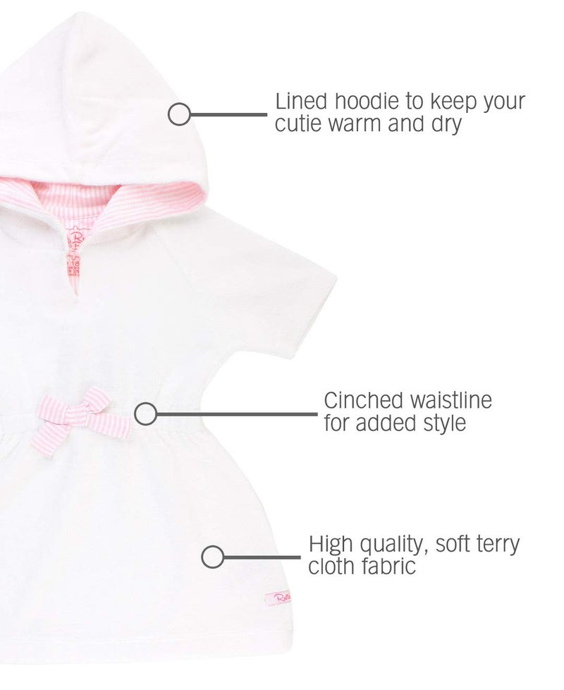 RuffleButts® Baby/Toddler Girls White w/Pink Seersucker Terry Hoodie Swimsuit Cover-Up - 3-6m - Image 4