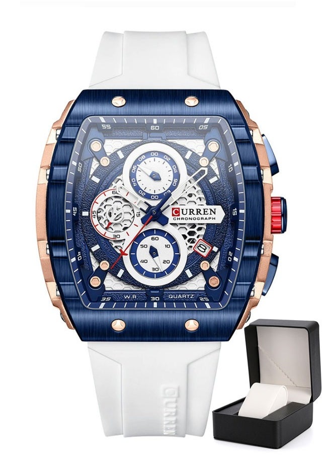 CURREN Watches for Men Fashion Rubber Strap Black Waterproof Date Analog （Rose shell white）  - Image 1