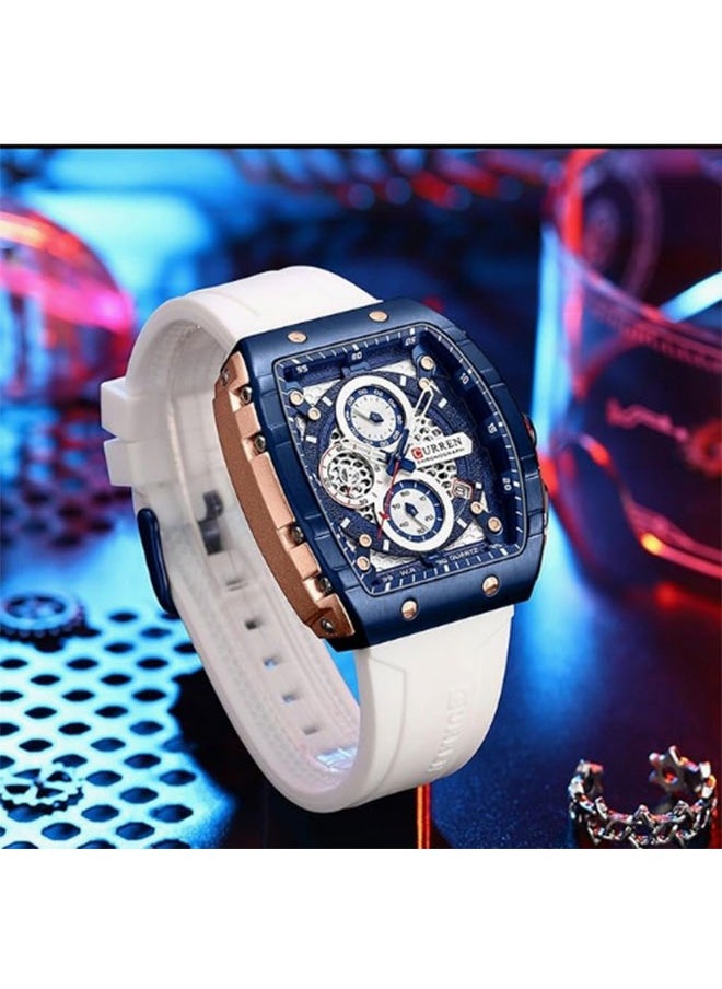 CURREN Watches for Men Fashion Rubber Strap Black Waterproof Date Analog （Rose shell white）  - Image 4