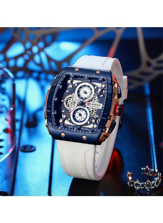 CURREN Watches for Men Fashion Rubber Strap Black Waterproof Date Analog （Rose shell white）  - Image 5