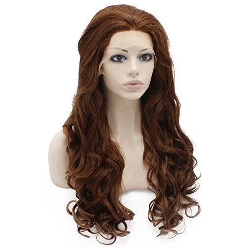 MX angel Long Wavy Heat Resistant Fiber Synthetic Lace Front Brown Auburn Natural Wig - Image 2