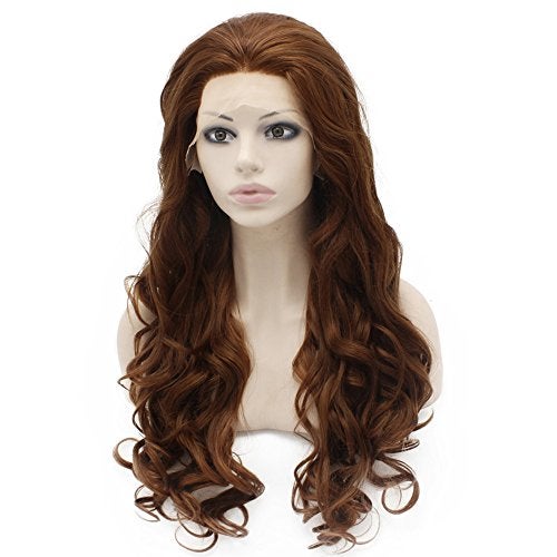 MX angel Long Wavy Heat Resistant Fiber Synthetic Lace Front Brown Auburn Natural Wig - Image 3