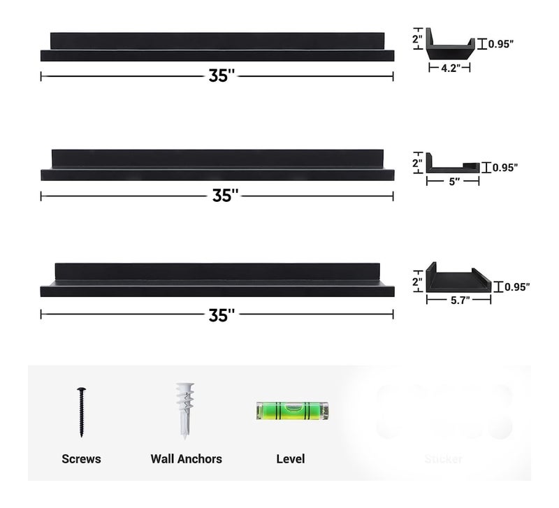 Streem Sheesham Wood Floating Shelves, Wall Shelves Set of 3, Picture Shelf Photo Ledge Shelves for Bathroom Kitchen and Bedroom,Livingroom & Office (35 inch, Black) - Image 4