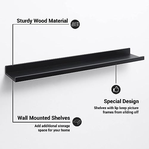 Streem Sheesham Wood Floating Shelves, Wall Shelves Set of 3, Picture Shelf Photo Ledge Shelves for Bathroom Kitchen and Bedroom,Livingroom & Office (35 inch, Black) - Image 3