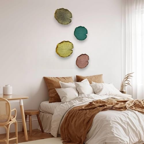 HOME ELEMENTS 4 Pc Wall Plates decor hanging for home decor wood hanging decoration for living room bedroom office (Lotus Leaf) - Image 4