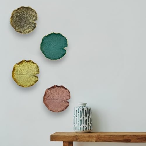 HOME ELEMENTS 4 Pc Wall Plates decor hanging for home decor wood hanging decoration for living room bedroom office (Lotus Leaf) - Image 1