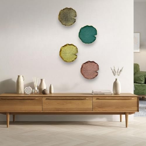 HOME ELEMENTS 4 Pc Wall Plates decor hanging for home decor wood hanging decoration for living room bedroom office (Lotus Leaf) - Image 2