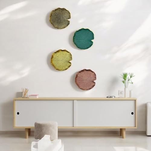 HOME ELEMENTS 4 Pc Wall Plates decor hanging for home decor wood hanging decoration for living room bedroom office (Lotus Leaf) - Image 3