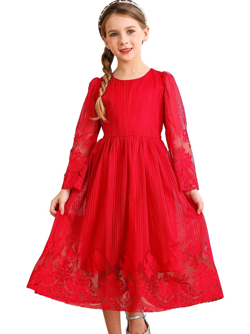 Bonny Billy Girl's Classy Embroidery Lace Maxi Flower Girl Dress 4-5 Yrs Red - Image 1