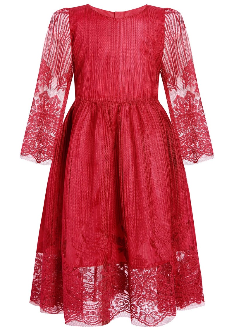 Bonny Billy Girl's Classy Embroidery Lace Maxi Flower Girl Dress 4-5 Yrs Red - Image 3
