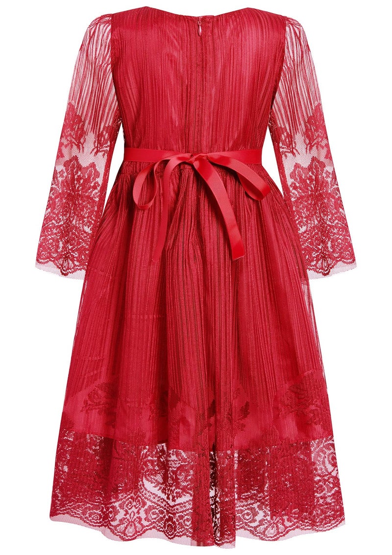 Bonny Billy Girl's Classy Embroidery Lace Maxi Flower Girl Dress 4-5 Yrs Red - Image 4