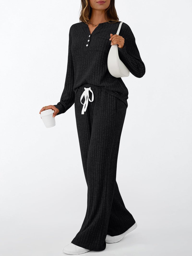 LILLUSORY Womens 2 Piece Lounge Sets Matching Airport Travel Outfits 2026 Spring Clothing Fall Pajamas Sweat Suits Pockets Black M - Image 3