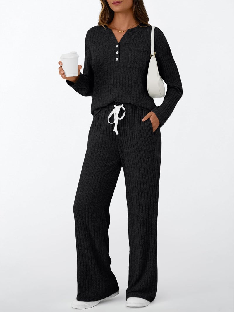 LILLUSORY Womens 2 Piece Lounge Sets Matching Airport Travel Outfits 2026 Spring Clothing Fall Pajamas Sweat Suits Pockets Black M - Image 2
