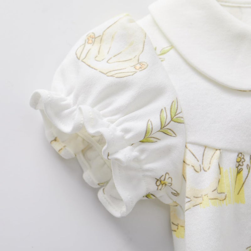 pureborn Baby Girls Bodysuit Peter Pan Collar Bubble Romper Easter Short Sleeve One-Piece Cotton Outfit Field Rabbit 6-9 Months - Image 4