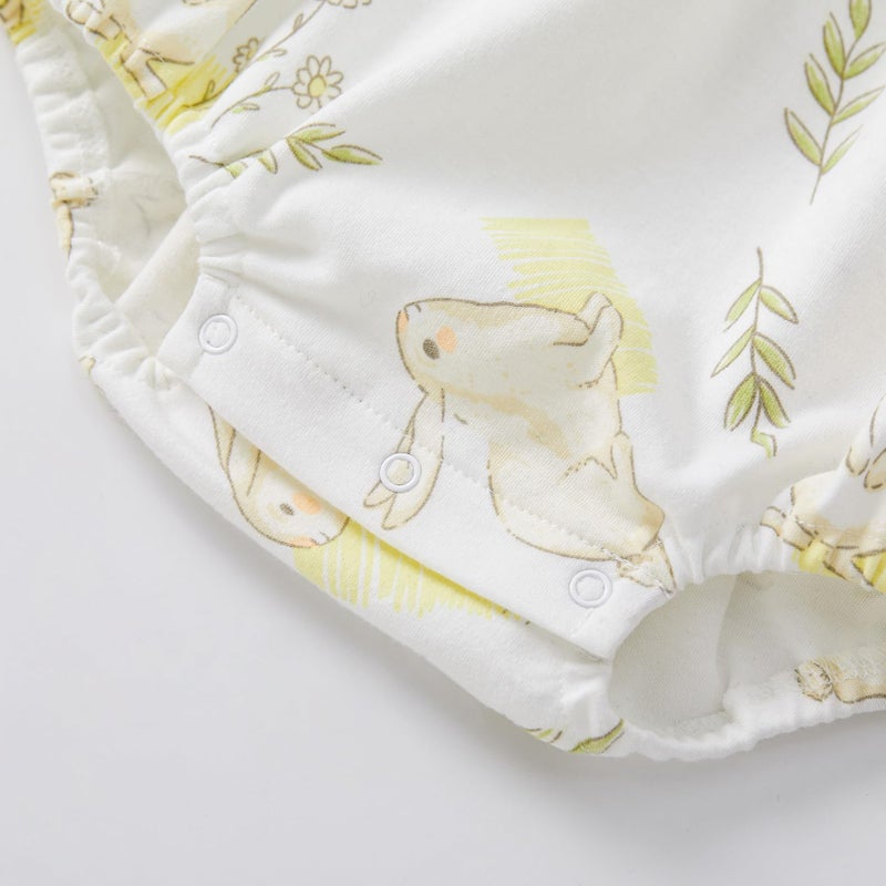 pureborn Baby Girls Bodysuit Peter Pan Collar Bubble Romper Easter Short Sleeve One-Piece Cotton Outfit Field Rabbit 6-9 Months - Image 5