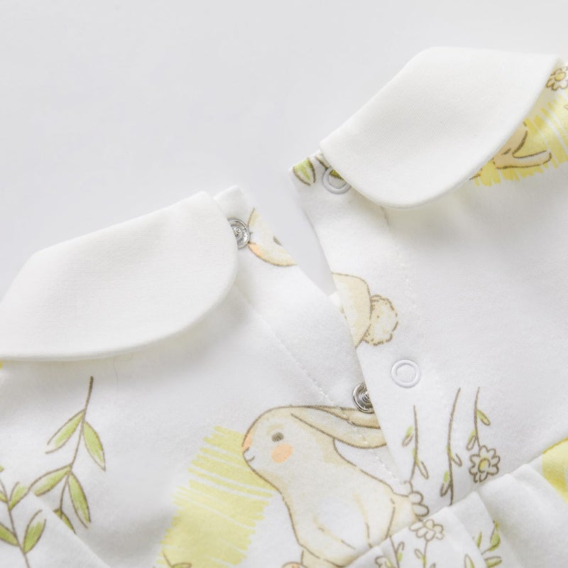 pureborn Baby Girls Bodysuit Peter Pan Collar Bubble Romper Easter Short Sleeve One-Piece Cotton Outfit Field Rabbit 6-9 Months - Image 3