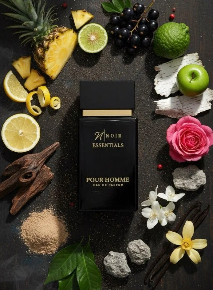 noir Essentials Pour Homme | The Signature Smoky-Fruity Eau De Parfum for Men | Intense Projection, All-Day Longevity, &amp; Refined Luxury Blend | 80ml