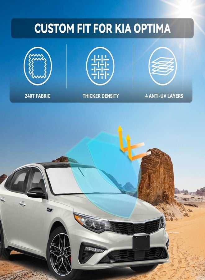 ZOIBV for KIA Optima 2016-2020 Windshield Sun Shade - 4 Layers Car Sunshades for Front Windows Shade Cover Custom Fit Optima Sun Visor 240T Retractable Shade Blocks UV Rays Car Accessories - Image 3