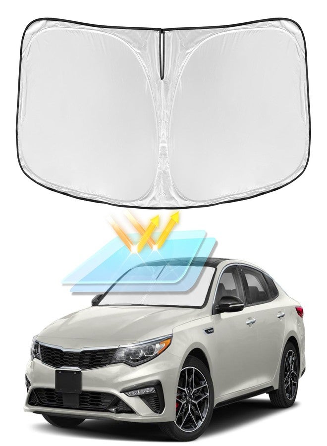ZOIBV for KIA Optima 2016-2020 Windshield Sun Shade - 4 Layers Car Sunshades for Front Windows Shade Cover Custom Fit Optima Sun Visor 240T Retractable Shade Blocks UV Rays Car Accessories - Image 1