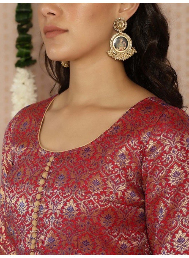 AKS Red Banarasi Jacquard Lehenga Choli  - Image 3
