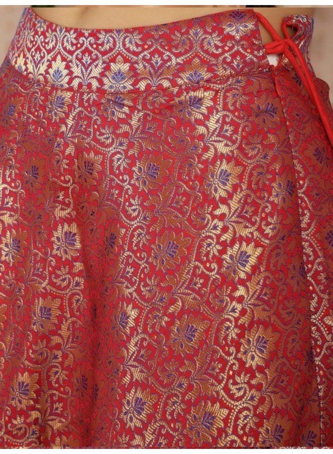 AKS Red Banarasi Jacquard Lehenga Choli  - Image 4