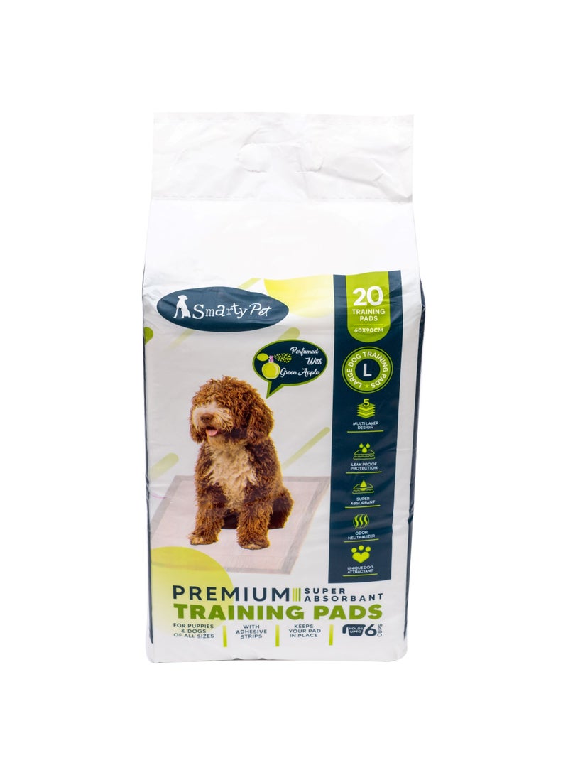 Smarty Pet Training Pads - Small (20 PCS / 60X90CM) - 5 Layers, Fresh Apple Scent, Non-Slip Design
