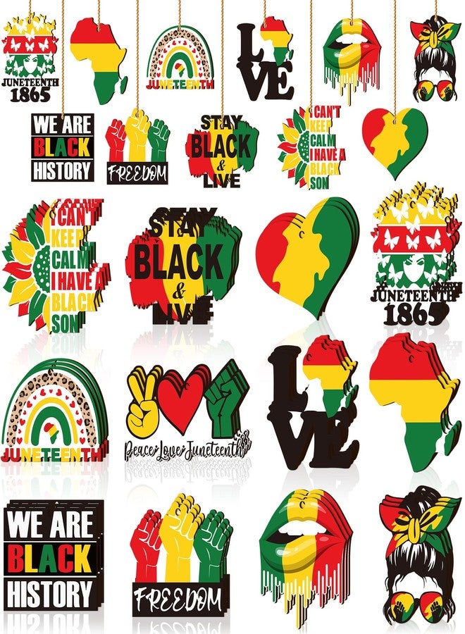 Kathfly 36 Pcs Juneteenth Hanging Ornaments Black History Month Wooden Sign Patriotic History Decor Wood Slices Wooden Tags for African American Festival Holiday Classroom Independence Day (Novelty Style) - Image 1