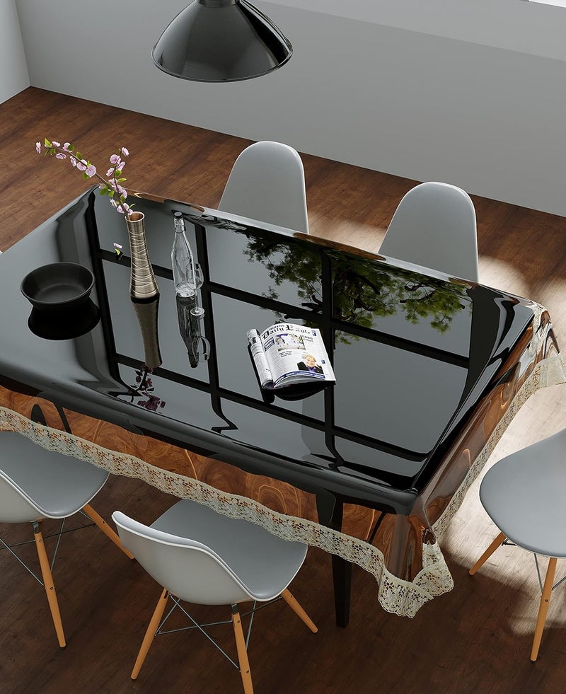 Clasiko 6 Seater Dining Table Cover Transparent with Golden Lace; Size 60x90 Inches; 30mm - Image 1