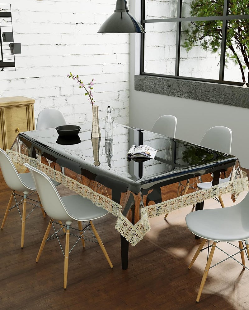 Clasiko 6 Seater Dining Table Cover Transparent with Golden Lace; Size 60x90 Inches; 30mm - Image 2