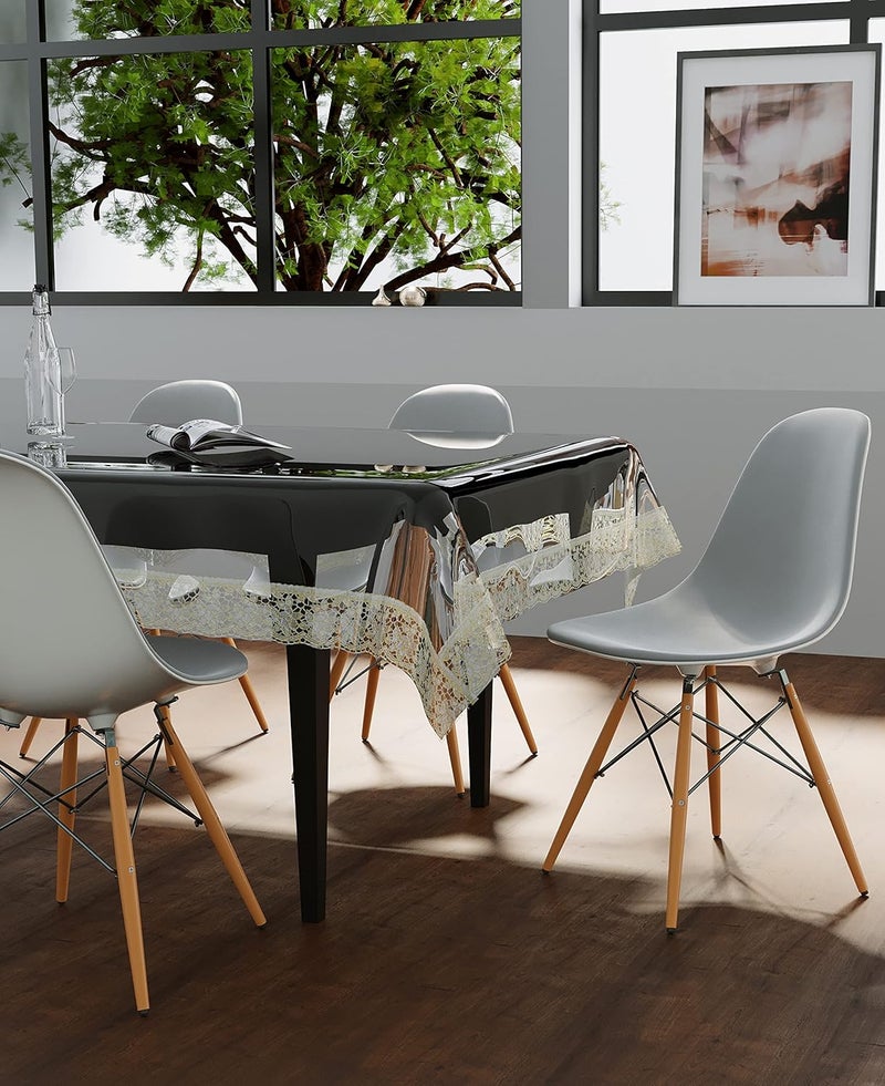 Clasiko 6 Seater Dining Table Cover Transparent with Golden Lace; Size 60x90 Inches; 30mm - Image 4