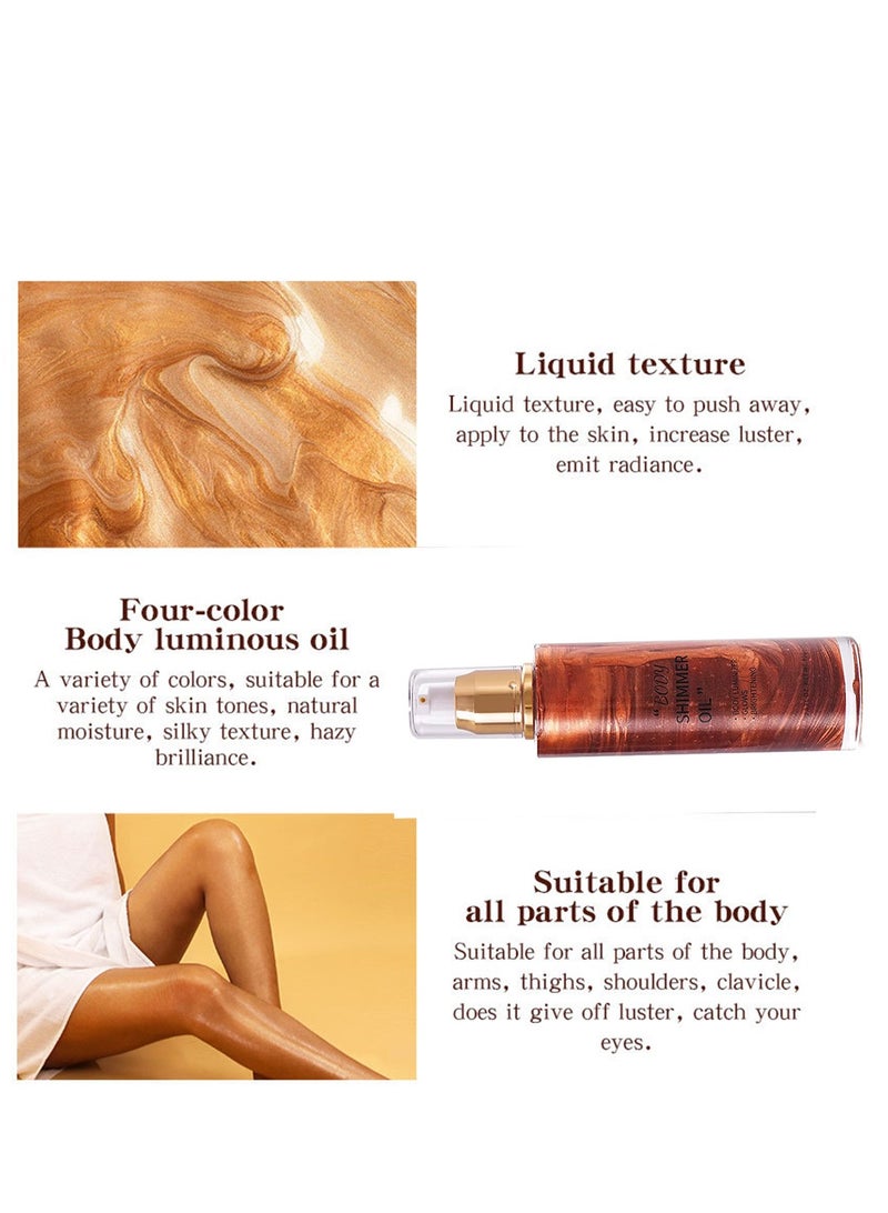 Excefore Shimmer Body Oil Golden Brown Glowing Liquid Highlighter Non Sticky Shimmer Liquid Luminizer, Non-Transferable Highlight Body Glitter Non Greasy Face Body Glitter Makeup for Costumes Cosplay - Image 3