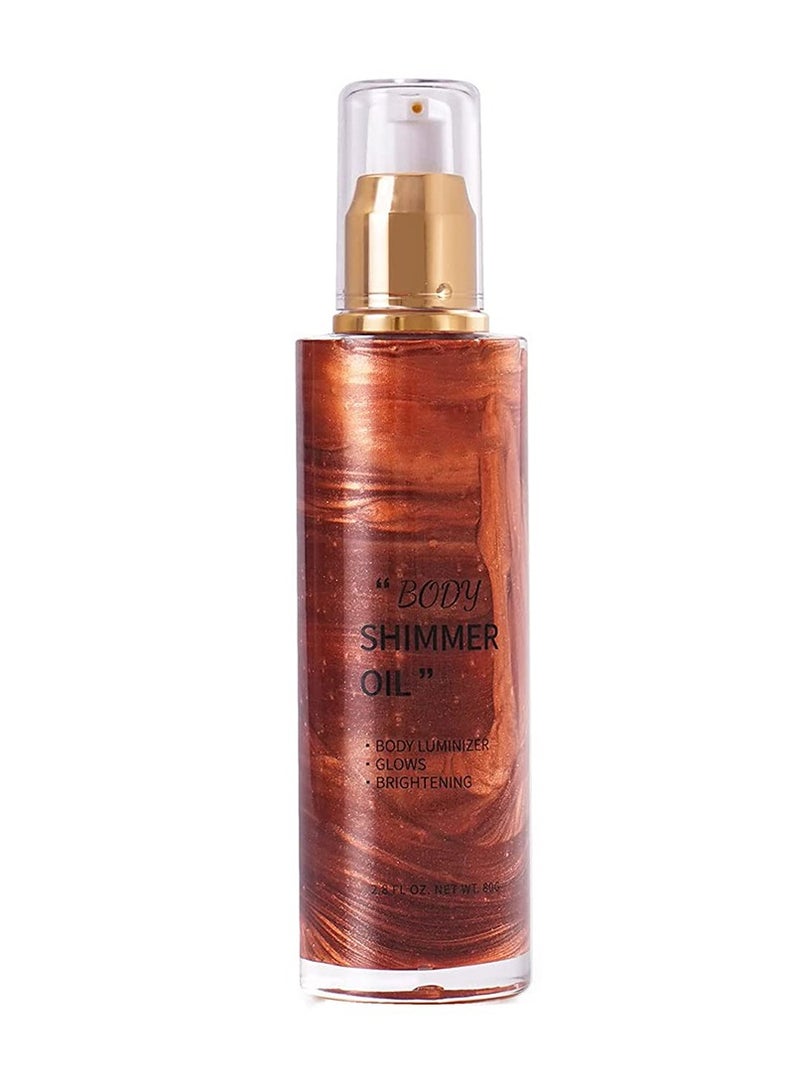 Excefore Shimmer Body Oil Golden Brown Glowing Liquid Highlighter Non Sticky Shimmer Liquid Luminizer, Non-Transferable Highlight Body Glitter Non Greasy Face Body Glitter Makeup for Costumes Cosplay - Image 1