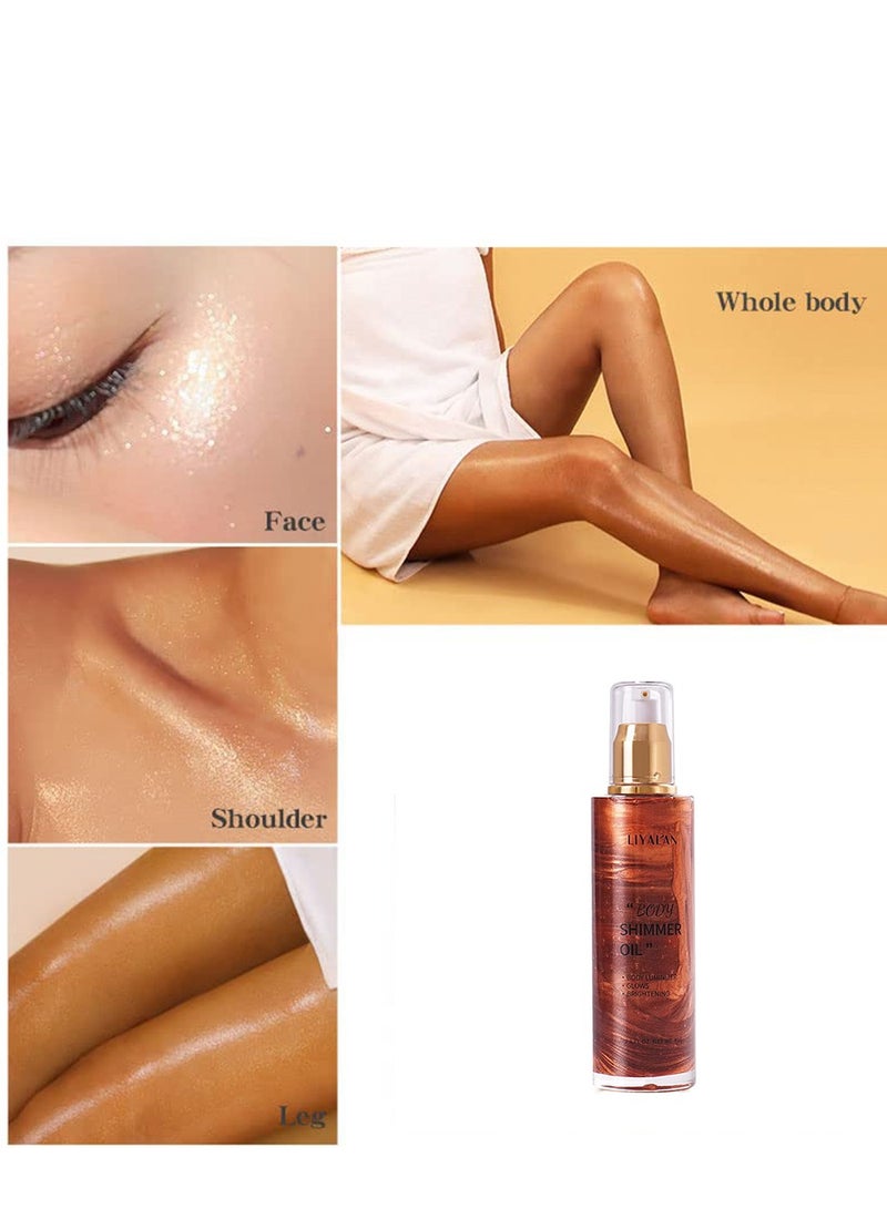 Excefore Shimmer Body Oil Golden Brown Glowing Liquid Highlighter Non Sticky Shimmer Liquid Luminizer, Non-Transferable Highlight Body Glitter Non Greasy Face Body Glitter Makeup for Costumes Cosplay - Image 4