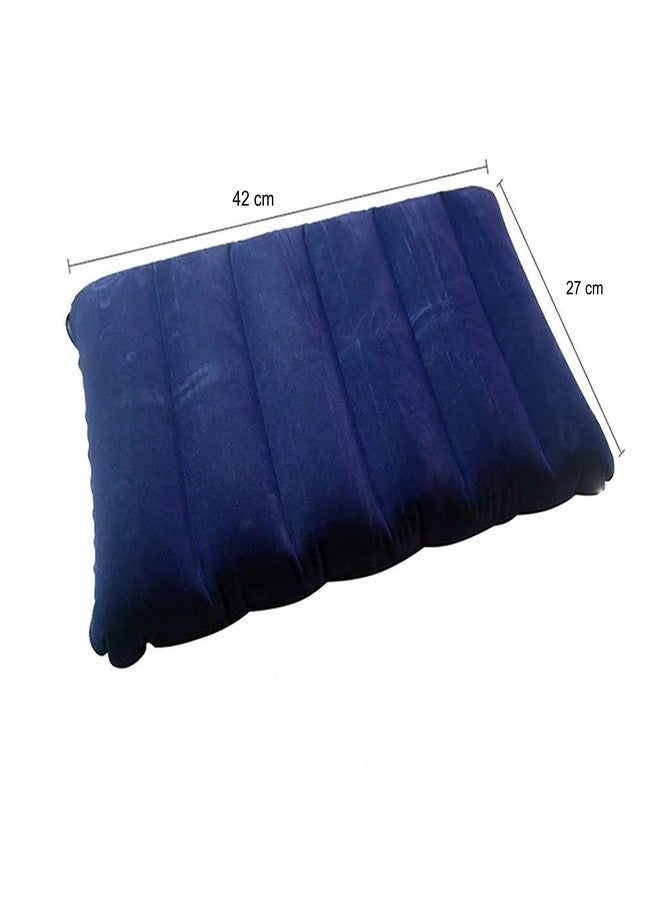 MeeTo Cotton Small Squared Travel Flocked Fabric Air Pillow with Air Pump, Compact, Comfortable, for Neck & Lumbar Support, Camping and Hiking, Blue Color, Pack of 1 Air Pump & Pillow (Pack of 1) - Image 5