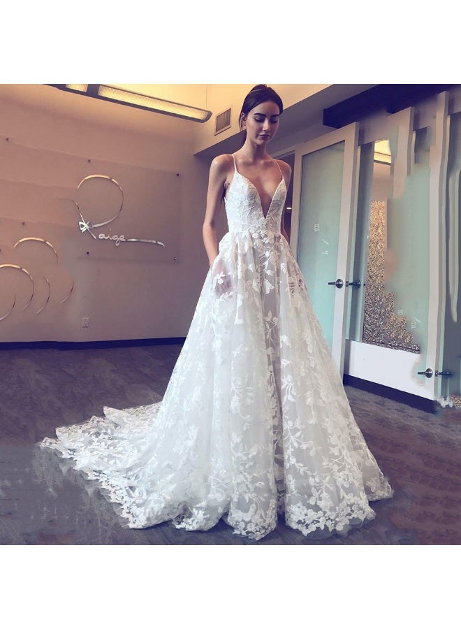 VITION Long White Sleeveless Dress with Lace V-Neck - Image 2