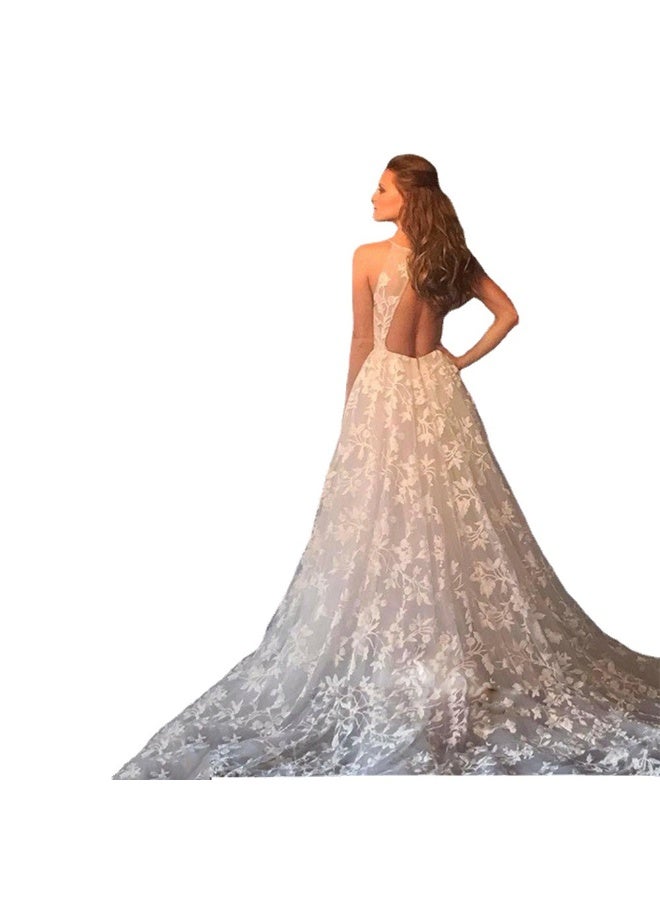 VITION Long White Sleeveless Dress with Lace V-Neck - Image 1