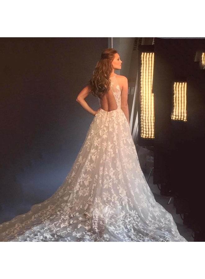 VITION Long White Sleeveless Dress with Lace V-Neck - Image 5