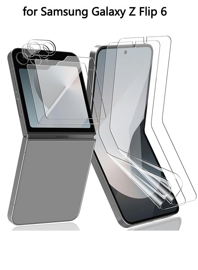 OLYSON [6 Pack] Samsung Galaxy Z Flip 6 Screen Protector，2 Pcs Tempered Glass Back Screen Protector, 2 Pcs Camera Lens Protector, 2 Pcs Inner Screen Flexible Film, Touch Sensitive, Flexible TPU 24h Scratch Self-Healing - Image 1