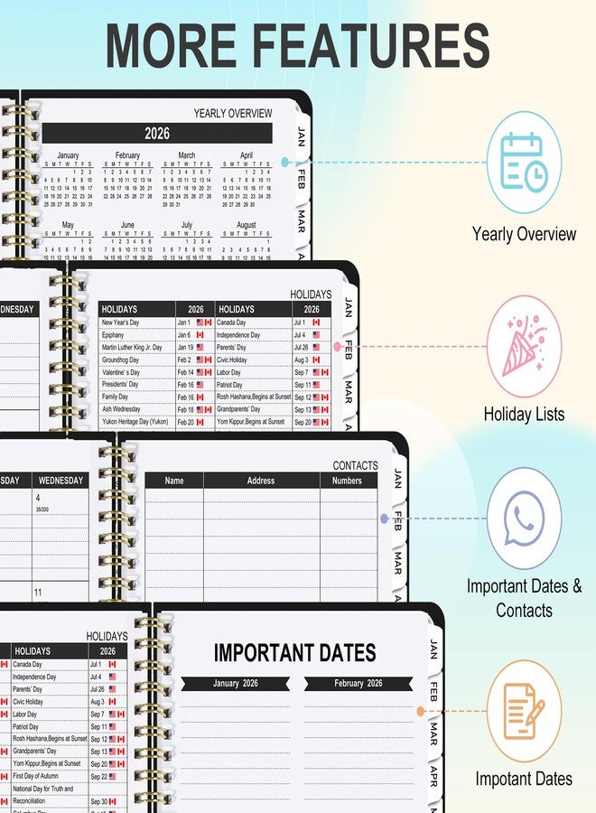 Timart 2026 Planner, Weekly and Monthly Planner, January 2026 - December 2026, Hardcover 2026 Calendar Planner Book with Tabs, Inner Pocket For Women & Men, Perfect for Office School Home Supplies, A5 - Image 5