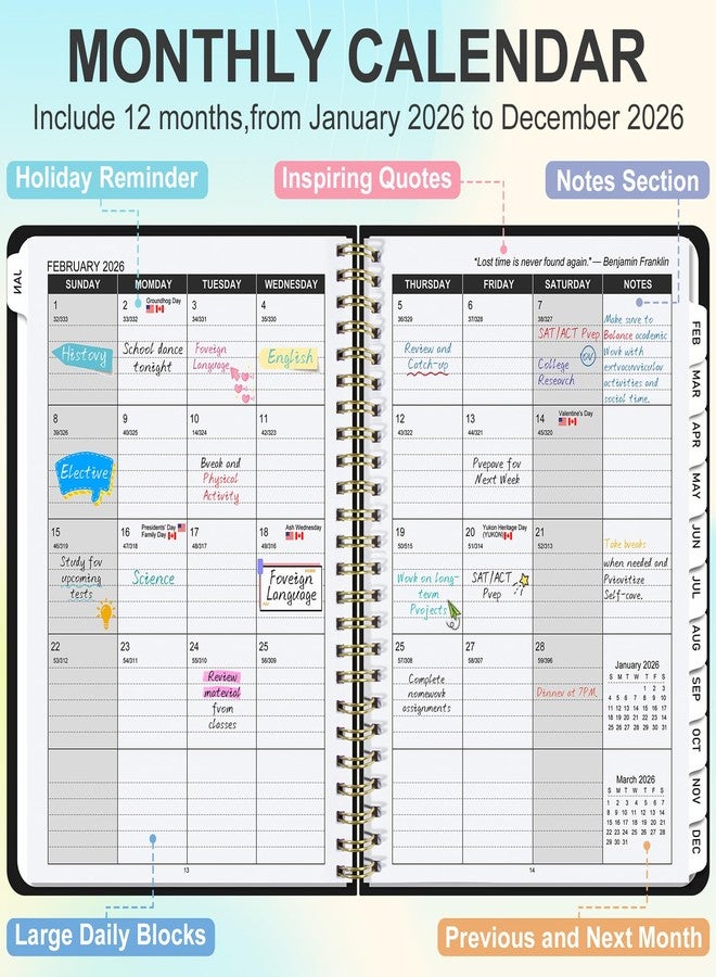 Timart 2026 Planner, Weekly and Monthly Planner, January 2026 - December 2026, Hardcover 2026 Calendar Planner Book with Tabs, Inner Pocket For Women & Men, Perfect for Office School Home Supplies, A5 - Image 4