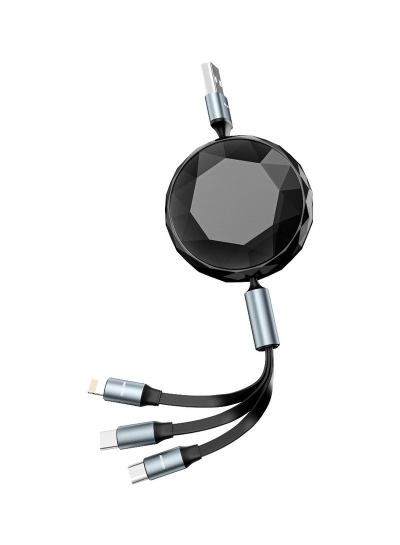 GREEN LION 5 in 1 Diamond Retractable Cable 1.2 M / USB-C to USB-C /  USB-C to Lightning / USB-A to USB-C /USB-A to Lightning / 480 Mps Transfer Speed / Charge & Sync / Secure& Safe Multi Cable - Black - Image 1