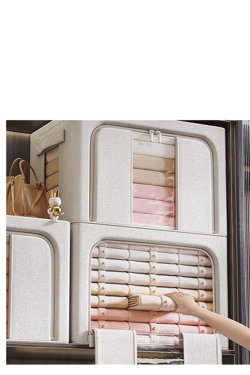 3pcs Clothes Stroage Boxes, Folding Clothes Storage Bins Closet organizers with Metal Frame, 66L Storage Containers Fabric Bags with Zipper and Clear Windows (3pcs × 66L） - Image 3