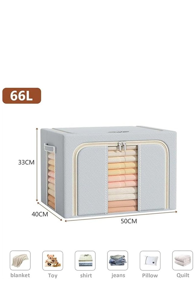 3pcs Clothes Stroage Boxes, Folding Clothes Storage Bins Closet organizers with Metal Frame, 66L Storage Containers Fabric Bags with Zipper and Clear Windows (3pcs × 66L） - Image 5