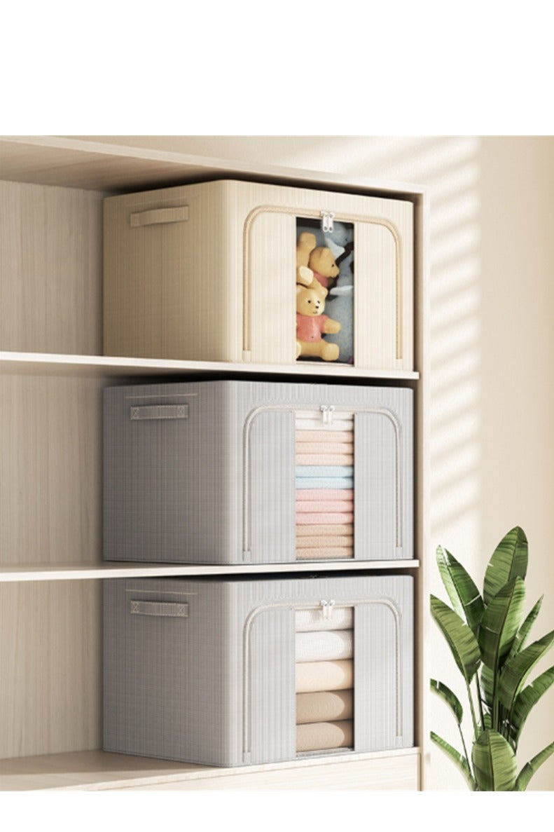 3pcs Clothes Stroage Boxes, Folding Clothes Storage Bins Closet organizers with Metal Frame, 66L Storage Containers Fabric Bags with Zipper and Clear Windows (3pcs × 66L） - Image 2