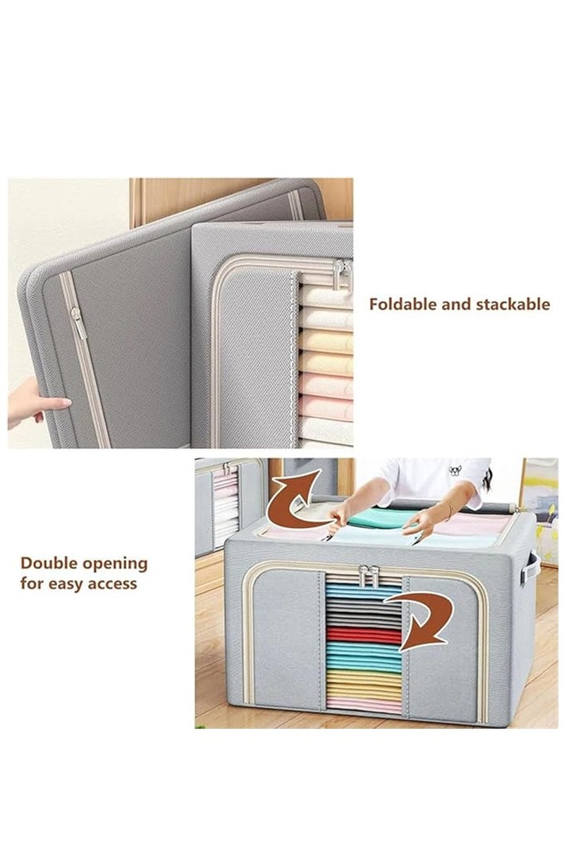 3pcs Clothes Stroage Boxes, Folding Clothes Storage Bins Closet organizers with Metal Frame, 66L Storage Containers Fabric Bags with Zipper and Clear Windows (3pcs × 66L） - Image 4
